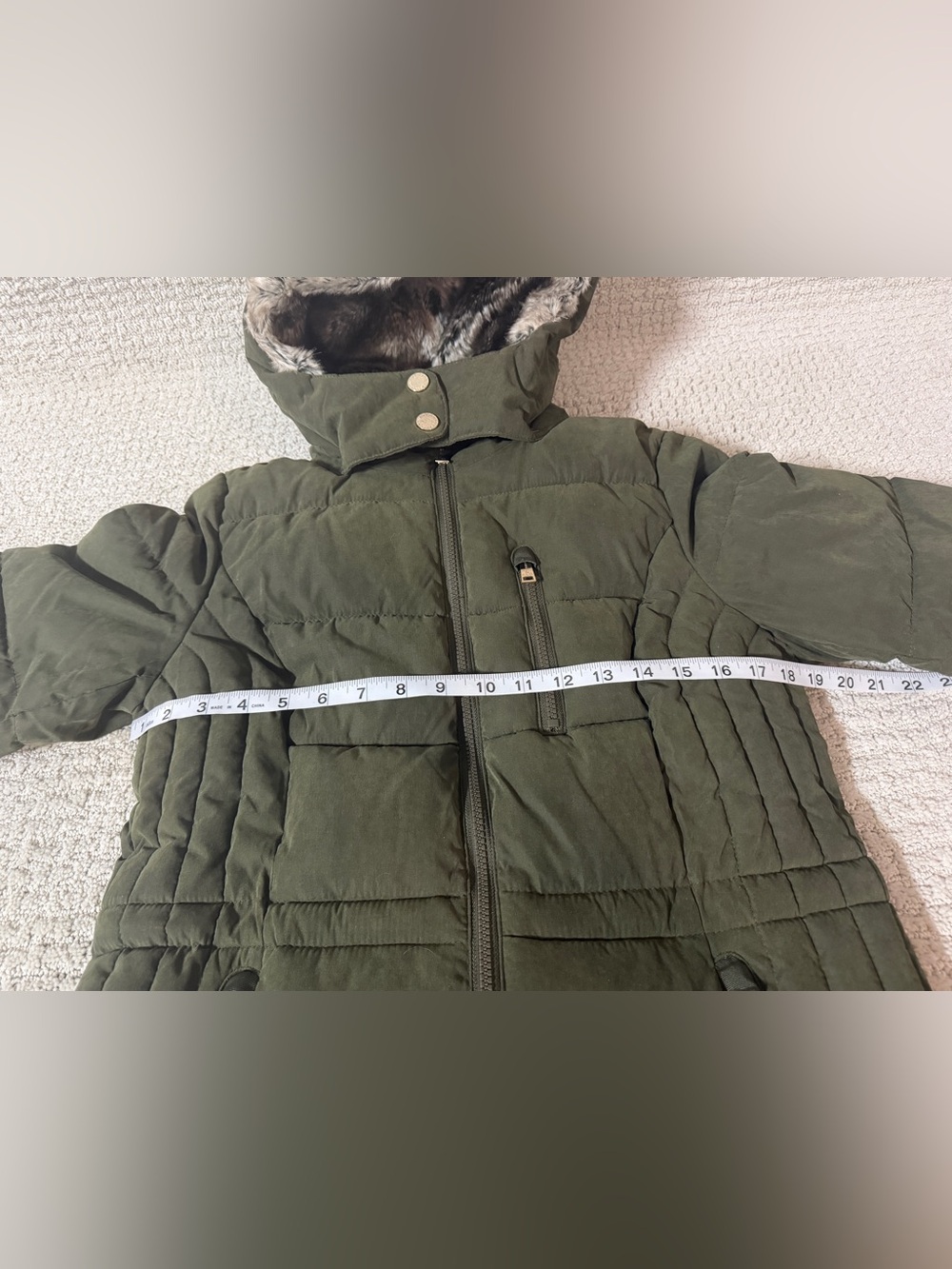 Nautica  NWOT Olive Puffer Coat with Faux Fur Hood  Sz S - Picture 14 of 16